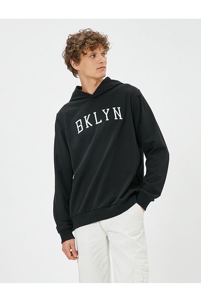 Koton Hooded College Sweat Slogan Embroidered Long Sleeve