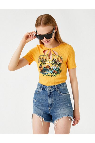 Koton Tricou cu mânecă scurtă imprimat cu detaliu fereastră