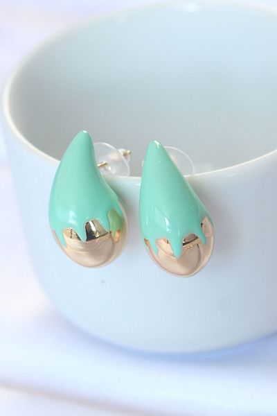 Skygo Minimal Turquoise Enamel Double Color Drop Earrings - Tj-Bkp8867