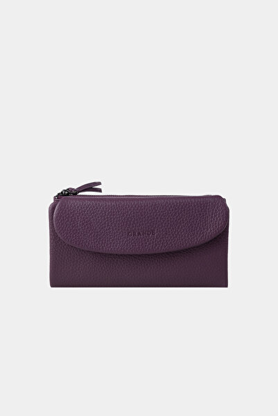 Grande 2602 Model Large Size Plum Color Women's Wallet - Genuine Leather Flother