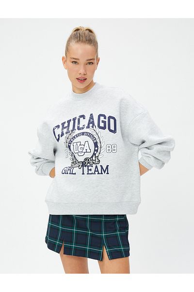 Koton Vysokoškolská mikina se zvýšeným potiskem - Crew Neck, Dlouhý rukáv