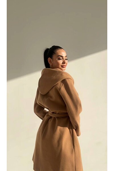 Swass Μακρύ παλτό με διπλό στήθος με κουκούλα με κουκούλα με διπλή τσέπη με ζώνη στη μέση