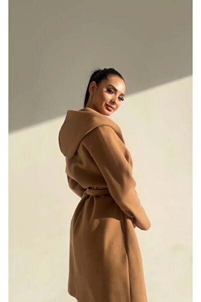 Swass Μακρύ παλτό με διπλό στήθος με κουκούλα με κουκούλα με διπλή τσέπη με ζώνη στη μέση