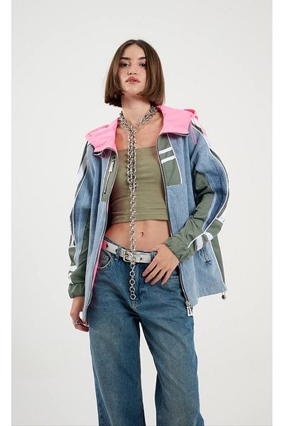 Calisa Jachetă de blugi cu design special cu glugă roz
