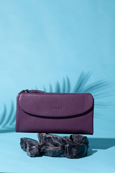 Grande 2602 Model Large Size Plum Color Women's Wallet - Genuine Leather Flother