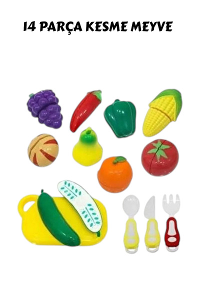 YILDIRIM OYUNCAK Market Arabası 21 Parça File Meyve Sebzeler Ve Kesilen Meyveler 45 cm -Market Arabası 2li Set