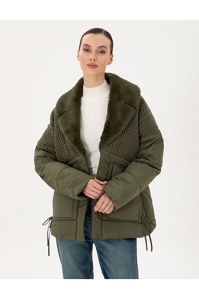 Pierre Cardin Khaki Fur Collar Coat 50290341-Vr027