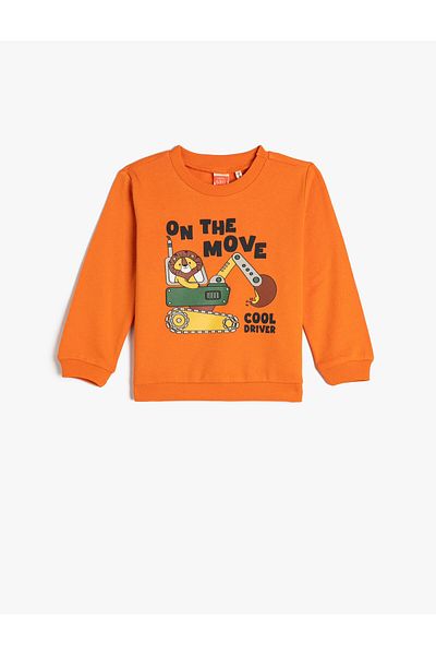 Koton Sweatshirt Crew Neck Cotton Dozer Printed Raised