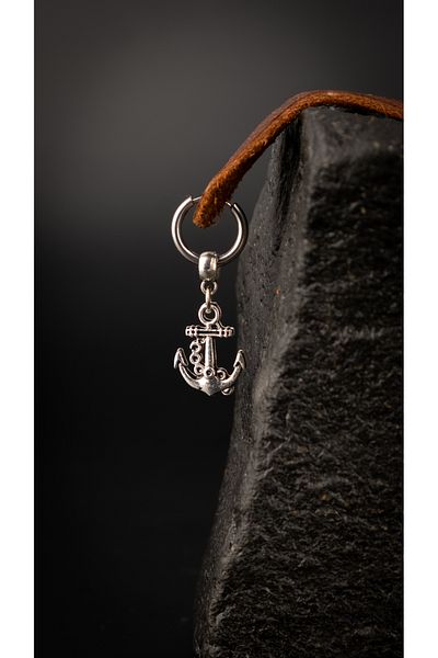 Piercing Market Steel & Silver Men's Steel Ring Dangle Anchor Earrings Rust No Darkening