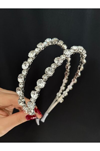 modernist Kadın Çift Sıra Taşlı Özel Gün Gelin Tacı