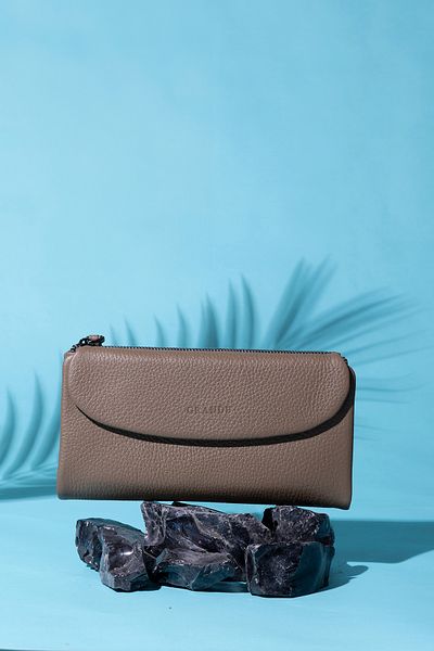 Grande 2602 Model - Genuine Leather Women's Wallet, Large Size, Flother Mink