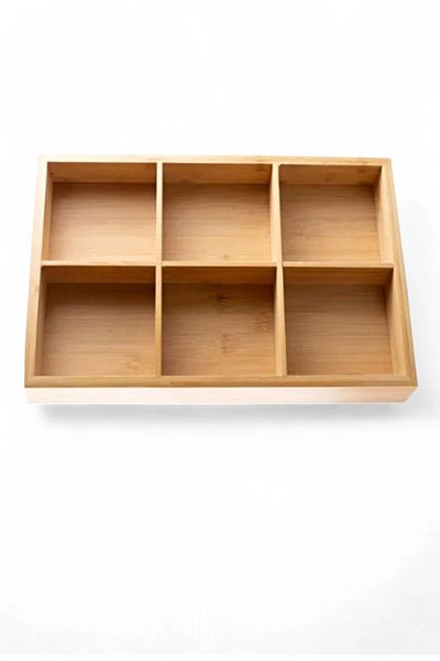 Tilbe Home 6 Compartment Transparent Acrylic Indoor Breakfast Pan Apartment Kitchen Organizer with Bamboo Snack