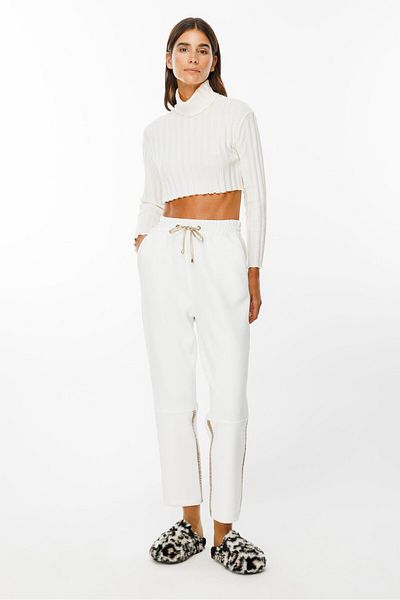 Moda İlgi Ecru Modailgi Trousers - Side Pocket, Elastic Waist, and Cut-Out Leg