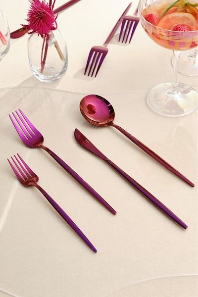 Apricot Faro 24 Pieces - Purple Fork Spoon Knife Set for 6 People