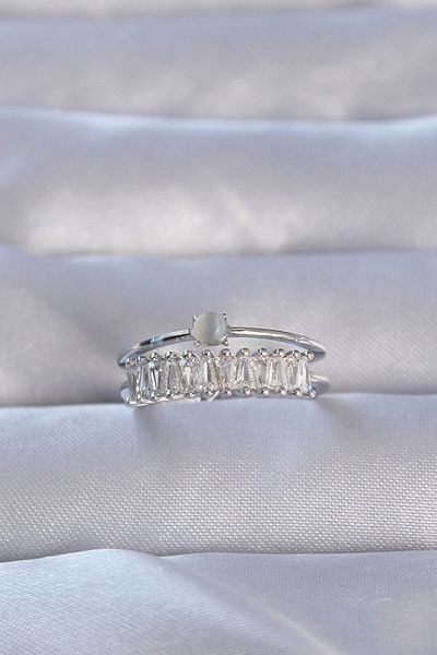 Skygo Brass Silver Color Zircon Stone Baguette Waterway Model Adjustable Ring - Tj-Byk3228