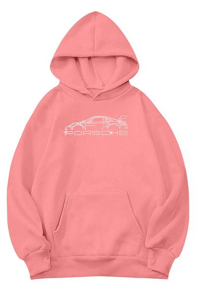 BRZ COLLECTION Porsche Crystal Stone μοτίβο Unisex Oversize Hoodie - Ροζ