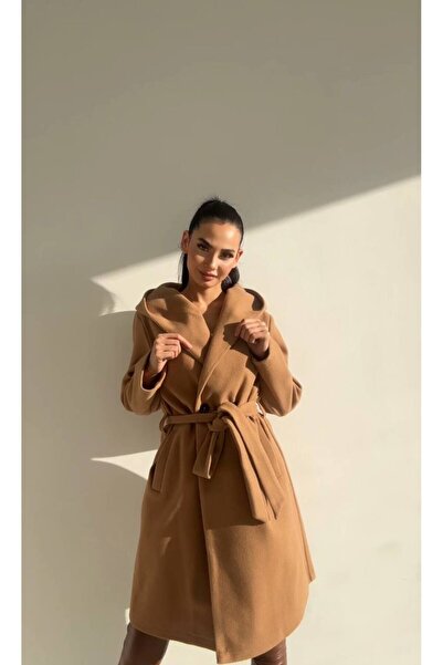Swass Μακρύ παλτό με διπλό στήθος με κουκούλα με κουκούλα με διπλή τσέπη με ζώνη στη μέση