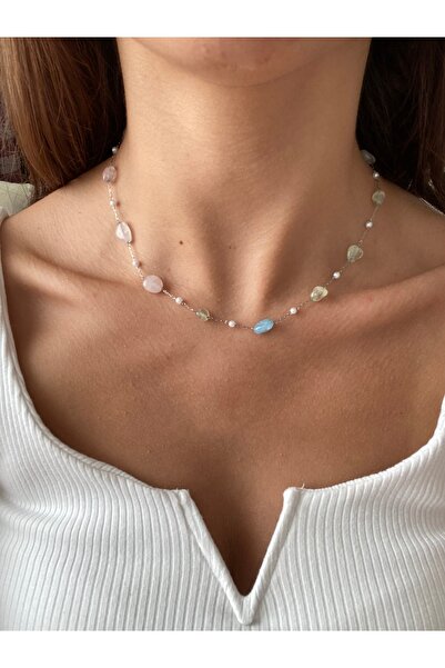 Hazeran accessories Gerçek Doğal Taşlı Çelik kolye