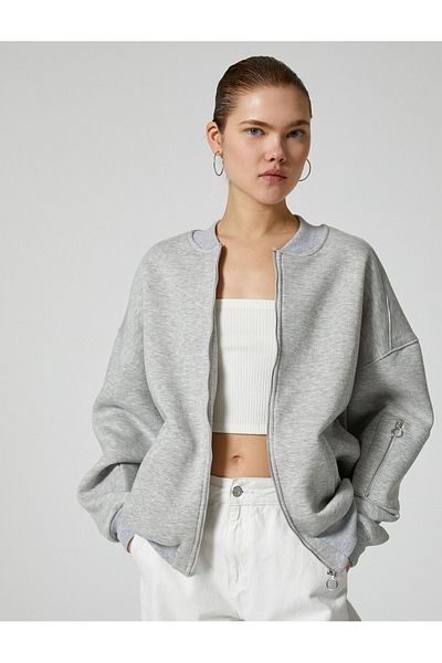 Koton Zippered Sweatshirt Comfortable Fit Long Sleeve Round Neck Cotton