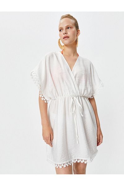 Koton Şahika Ercümen Mini Viscose Φόρεμα - Δέσιμο στη μέση Λεπτομέρεια