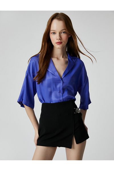 Koton Satin Shirt Viscose Short Sleeve Buttoned
