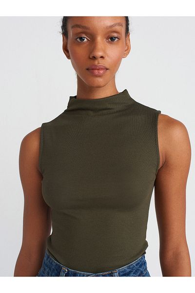 Dilvin 31399 Cotton Modal Top-Dark Khaki