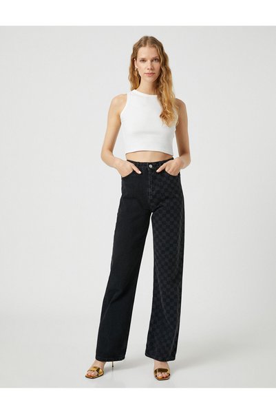 Koton Color Blocked Denim Trousers Straight Leg - Nora Jean