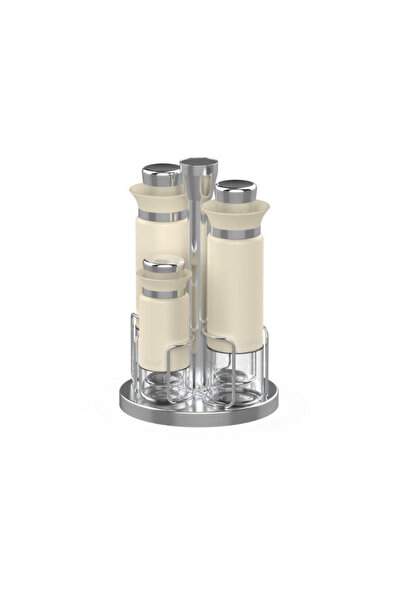 AROW Dritto Gümüş Bej Renk 4’lü Yağlık & Sirkelik Tuzluk Seti