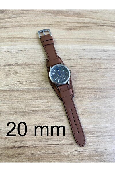 Prizma 20mm Alttan Derili El Yapımı Siyah Deri Saat Kordonu. Gerçek Deri.