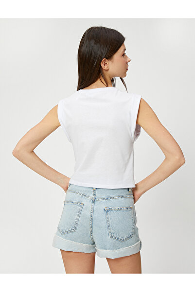 Koton Crop Tank Top Draped Crew Neck Cotton