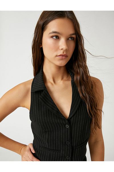 Koton Open Back Vest Shirt Collar Button Detailed