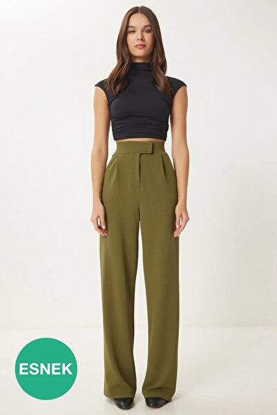 Viskosa Pantaloni Palazzo cu talie înaltă cu velcro