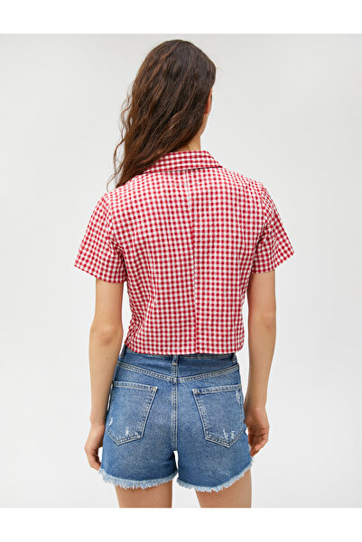 Koton Crop Shirt Checked Short Sleeve Buttoned