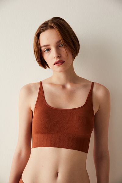Penti #Evergreen Light Brown Seamless Crop Tank Top Without Underwire