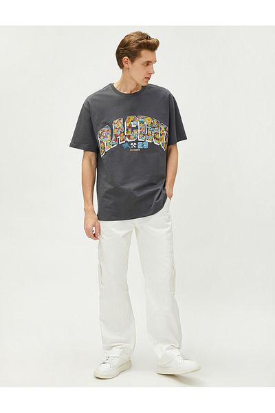 Koton Crew Neck Cotton Oversize T-Shirt - Racing Themed Printed