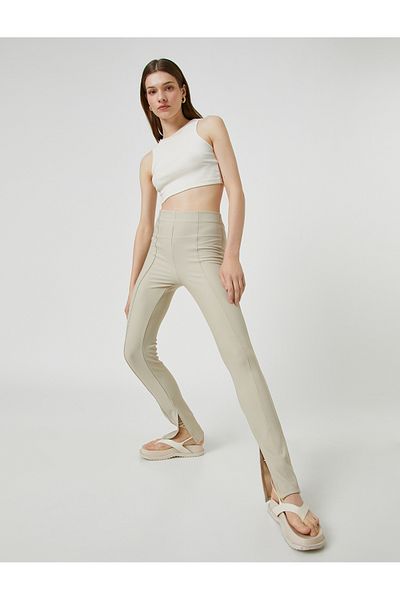 Koton Slit Detailed Leggings Ribbed High Waist