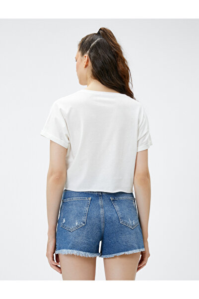 Koton Tričko Crop Tričko s reliéfním výstřihem s krátkým rukávem Bavlna