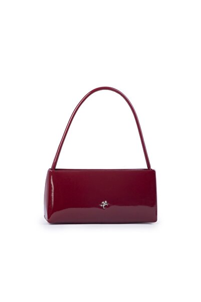 Nas Bag حقيبة كتف وحقيبة كروس باجيت أساسية للنساء من الجلد اللامع باللون الأح...