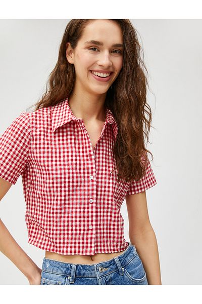 Koton Crop Shirt Checked Short Sleeve Buttoned