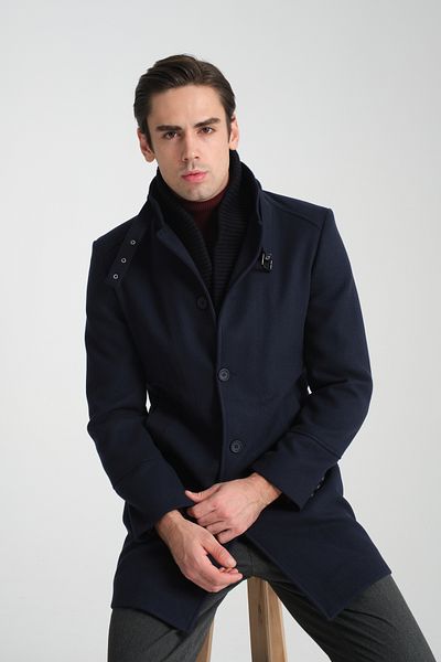 Frappoli Ανδρικό παλτό με χοντρή κοπή - Ριμπ γιακά, Standard Fit
