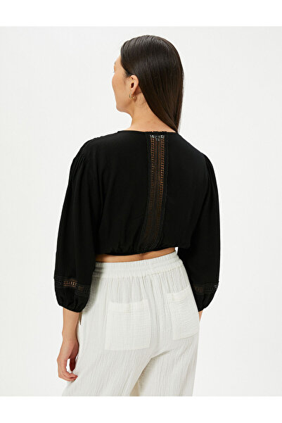 Koton Μπλούζα Crop με μπροστινό δέσιμο - Μπαλόνι μανίκι