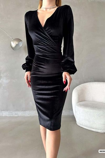 Trendusfashion Dvouřadé šaty s dlouhým rukávem ze sametové látky