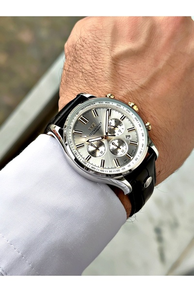 Romanson Function Black Color Leather Cord Steel Case Men's Wrist Watch 1578B