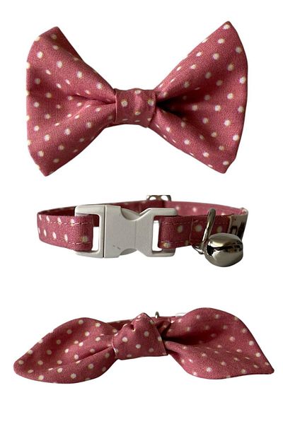 Dodo Aksesuar Cat Collar 3 in 1 Cat Collar Bow Tie and Ribbon Design Cat Collars Polka Dot Pattern