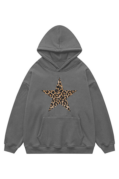 Disante Унисекс суитшърт с качулка и леопардови знаци