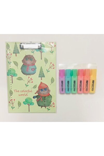 Südor Desenli Sekreterlik - Fosforlu Kalem Pastel 6 Renk