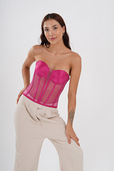 Metay Design Fuşya Korse Büstiyer 3.model Ayrık Yaka Model