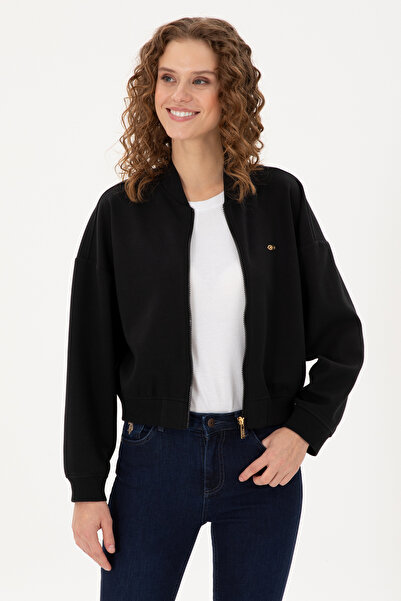 U.S. Polo Assn. Kadın Siyah Bisiklet Yaka Fermuarlı Sweatshirt 50299000-VR046