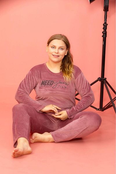 Mutlu City Plus Size Women's Velvet Pajamas Set 300882 -Dried Rose