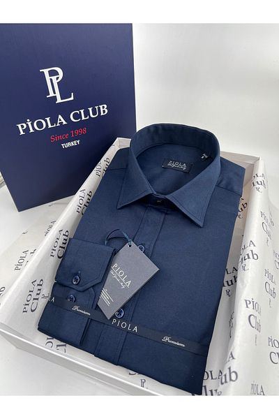 Piola Club Мъжка риза от ликра Slim Fit с яка за копчета (тъмносиня)